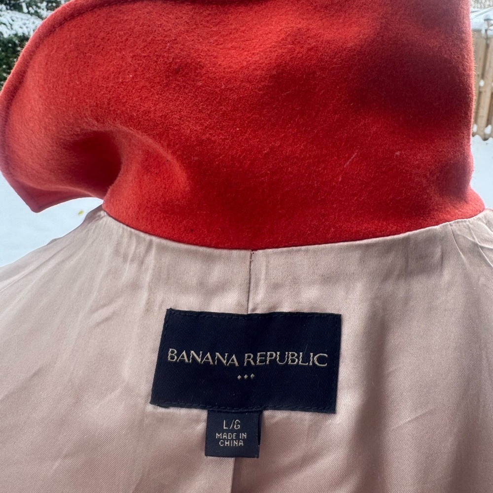 Banana Republic Orange Wool Blend Belted Coat Removable Hood L - Picture 10 of 13